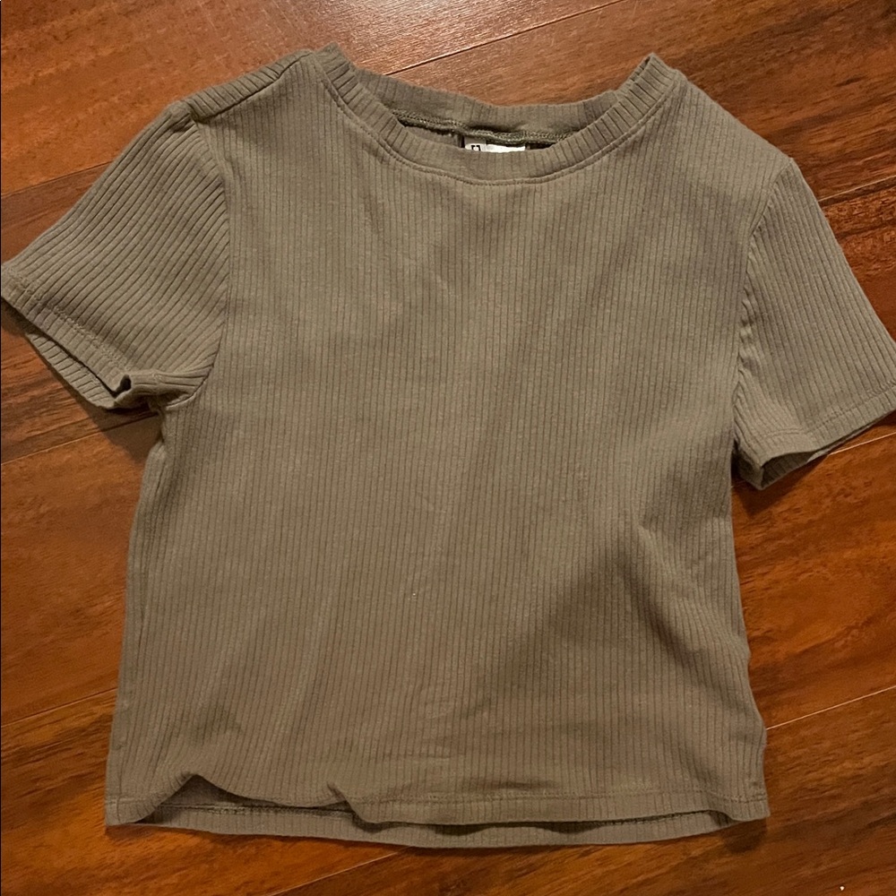 Divided Olive Ribbed Crop Top